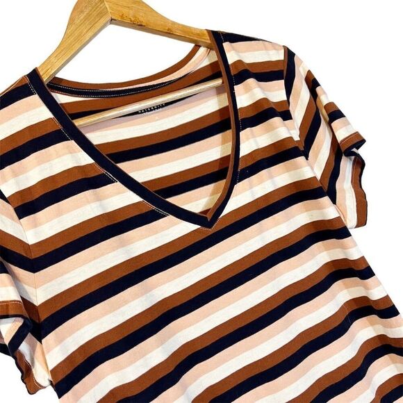 Isabel Maternity Brown Striped V-Neck Tee Shirt Short Sleeve Size M - Picture 5 of 5